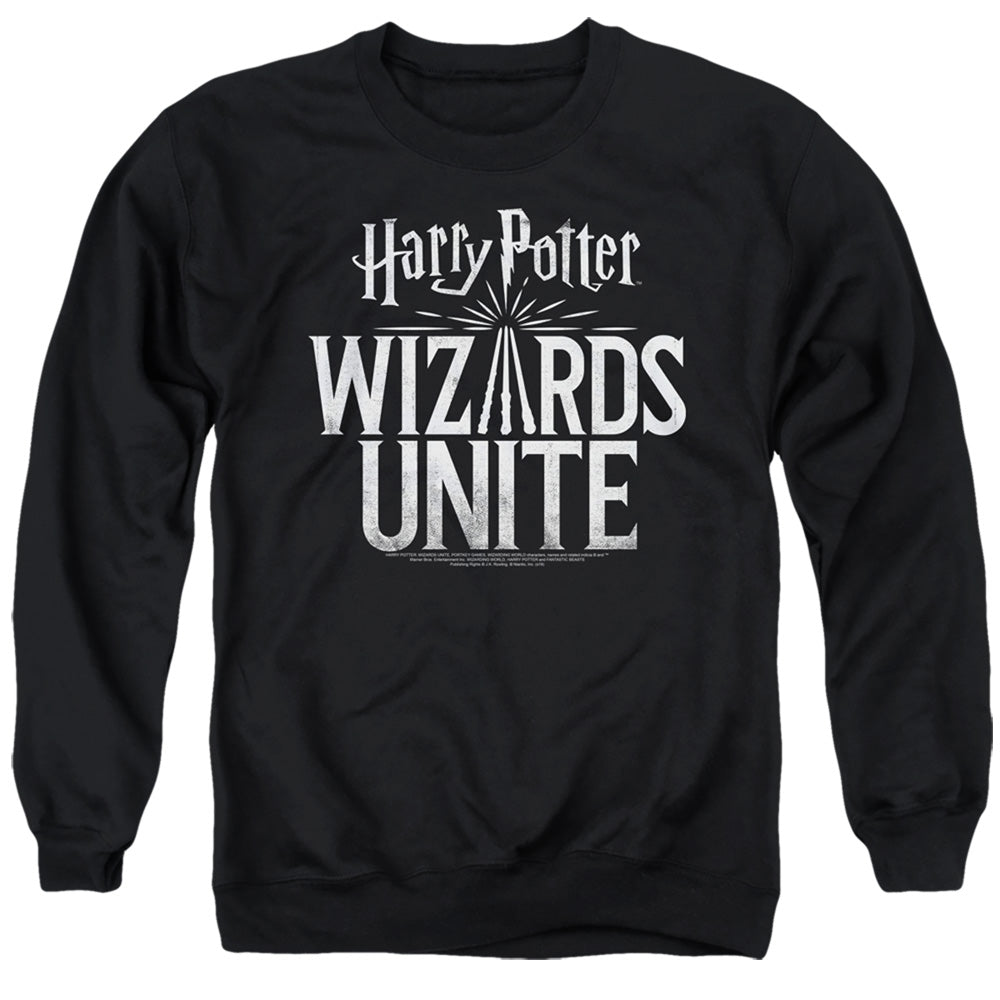 AN OFFCIALLY LICENSED HARRY POTTER WIZARDS UNITE WIZARDS UNITE LOGO ADULT UNISEX CREWNECK SWEATSHIRT BLACK