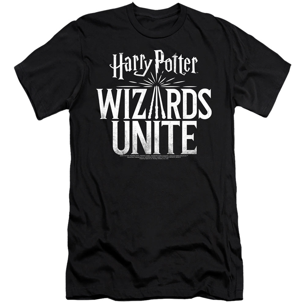 AN OFFCIALLY LICENSED HARRY POTTER WIZARDS UNITE WIZARDS UNITE LOGO MEN'S PREMIUM SLIM FIT T-SHIRT BLACK
