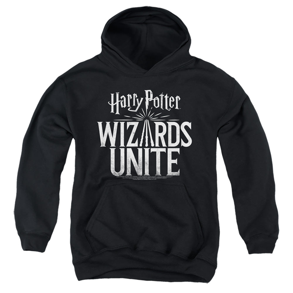 AN OFFCIALLY LICENSED HARRY POTTER WIZARDS UNITE WIZARDS UNITE LOGO YOUTH HOODIE BLACK