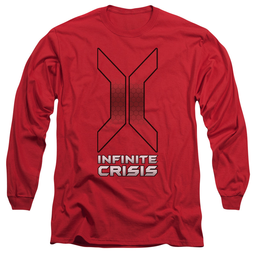 AN OFFCIALLY LICENSED INFINITE CRISIS TITLE MEN'S LONG SLEEVE T-SHIRT RED