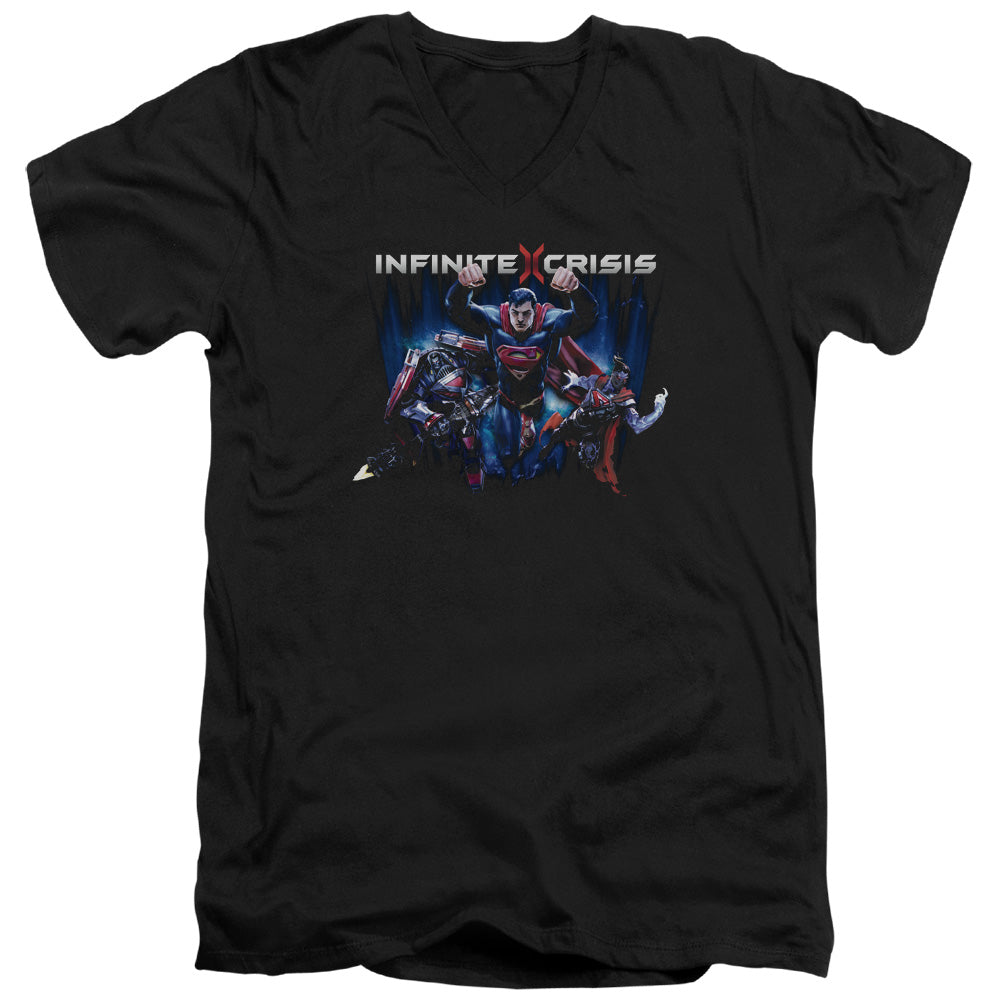 AN OFFCIALLY LICENSED INFINITE CRISIS IC SUPER MEN'S V-NECK T-SHIRT BLACK