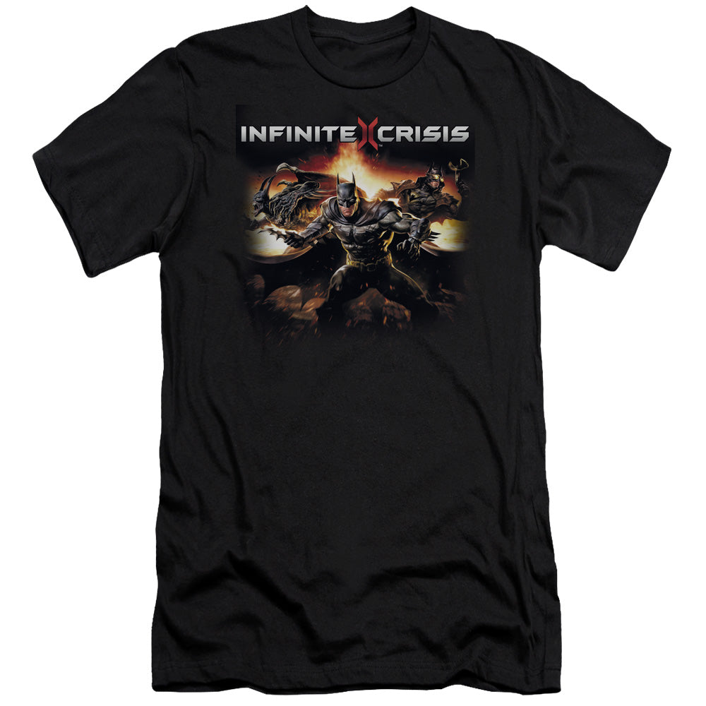 AN OFFCIALLY LICENSED INFINITE CRISIS BATMEN MEN'S PREMIUM SLIM FIT T-SHIRT BLACK