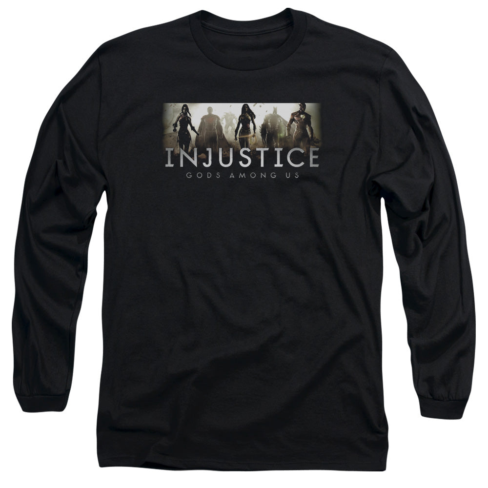 AN OFFCIALLY LICENSED INJUSTICE GODS AMONG US LOGO MEN'S LONG SLEEVE T-SHIRT BLACK