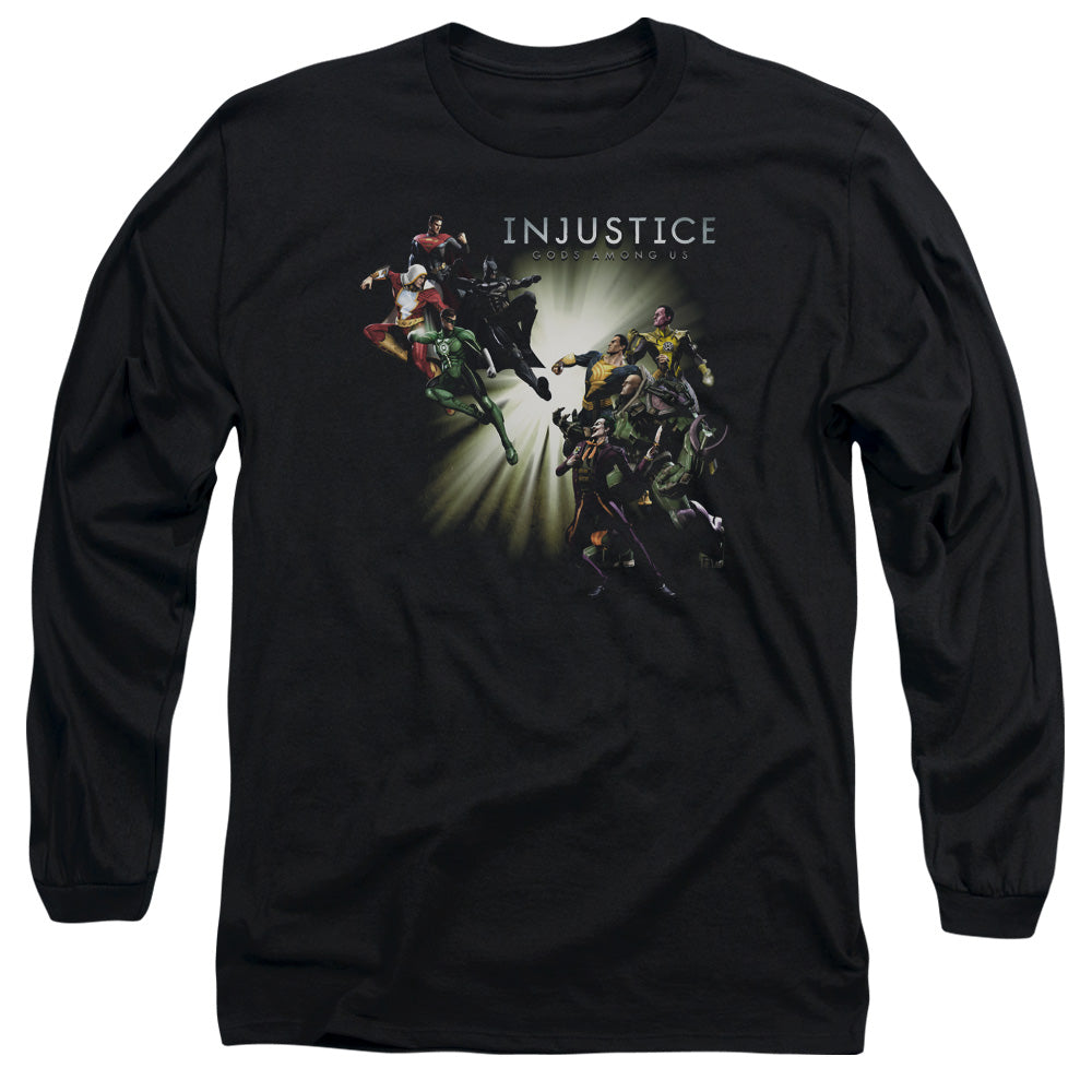 AN OFFCIALLY LICENSED INJUSTICE GODS AMONG US GOOD VS EVIL MEN'S LONG SLEEVE T-SHIRT BLACK