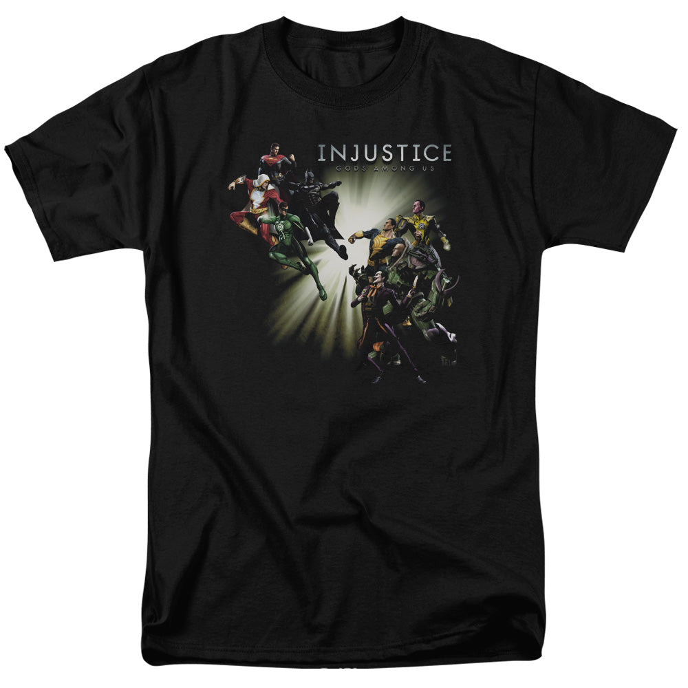 AN OFFCIALLY LICENSED INJUSTICE GODS AMONG US GOOD VS EVIL MEN'S REGULAR FIT T-SHIRT BLACK