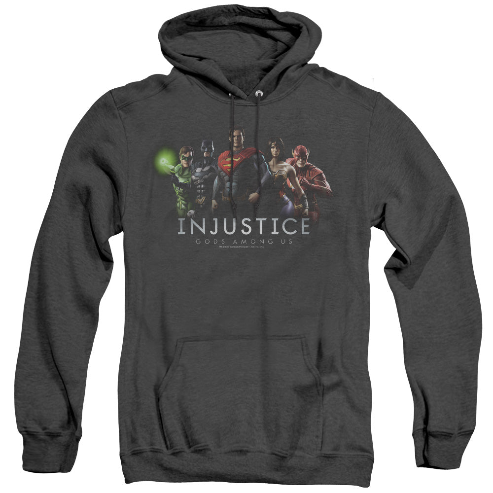 AN OFFCIALLY LICENSED INJUSTICE GODS AMONG US INJUSTICE LEAGUE ADULT UNISEX HEATHER PULLOVER HOODIE BLACK