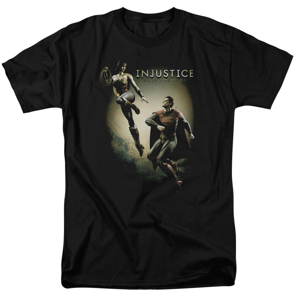 AN OFFCIALLY LICENSED INJUSTICE GODS AMONG US BATTLE OF THE GODS MEN'S REGULAR FIT T-SHIRT BLACK
