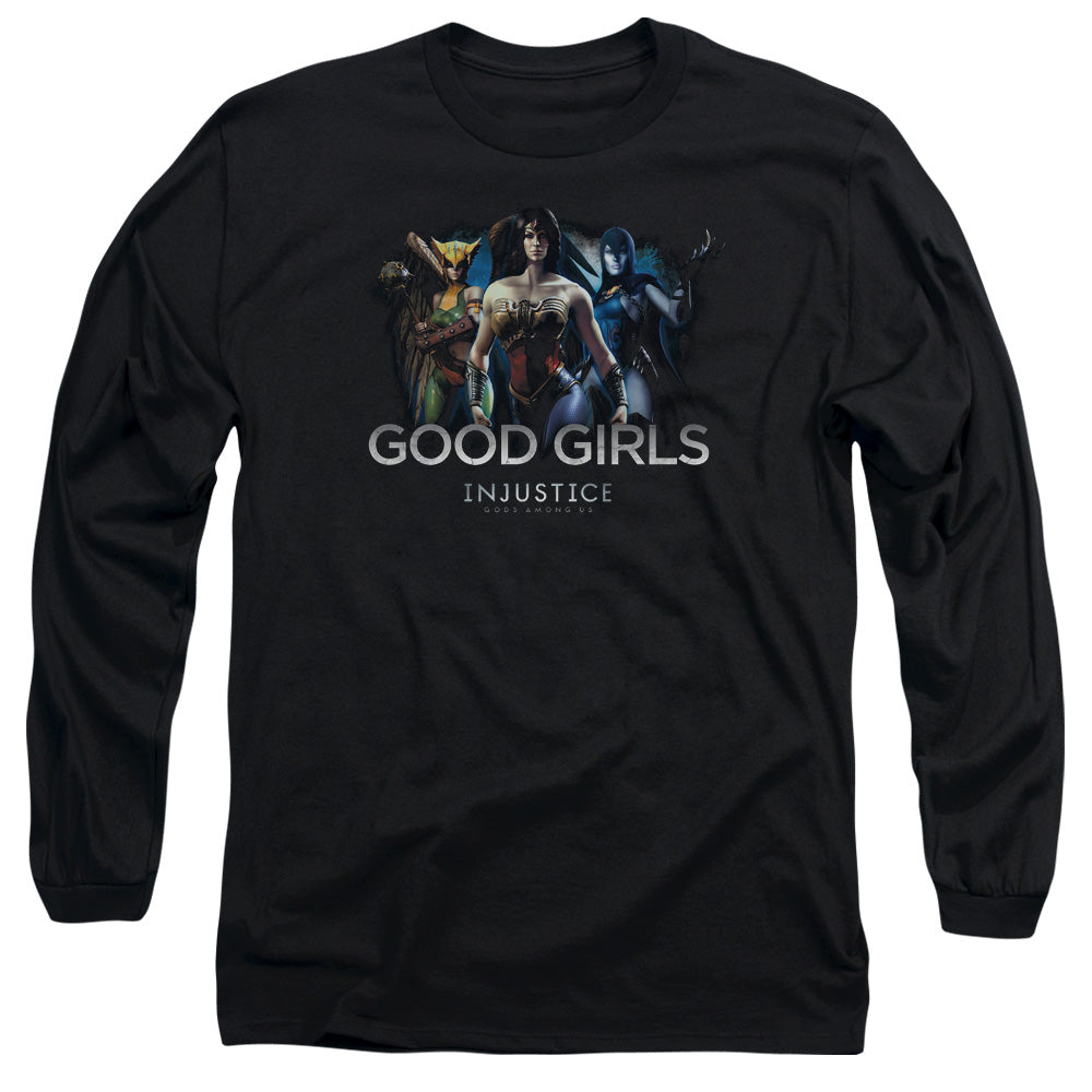 AN OFFCIALLY LICENSED INJUSTICE GODS AMONG US GOOD GIRLS MEN'S LONG SLEEVE T-SHIRT BLACK