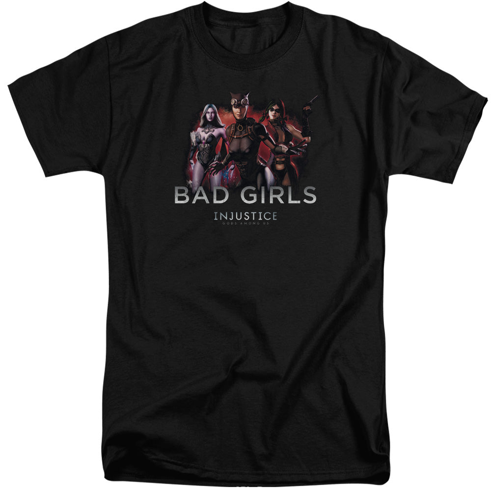 AN OFFCIALLY LICENSED INJUSTICE GODS AMONG US BAD GIRLS MEN'S TALL FIT T-SHIRT BLACK