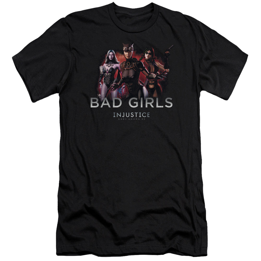 AN OFFCIALLY LICENSED INJUSTICE GODS AMONG US BAD GIRLS MEN'S PREMIUM SLIM FIT T-SHIRT BLACK