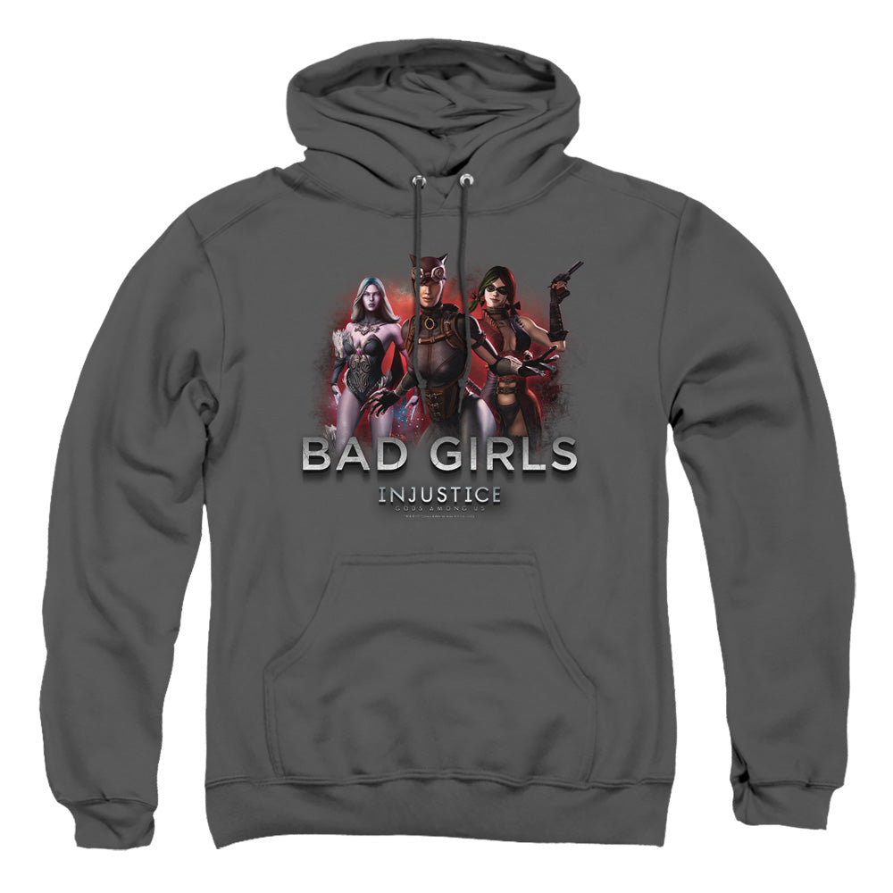AN OFFCIALLY LICENSED INJUSTICE GODS AMONG US BAD GIRLS ADULT UNISEX PULLOVER HOODIE CHARCOAL