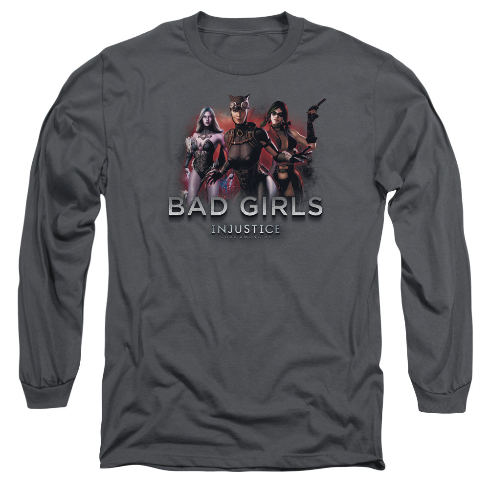AN OFFCIALLY LICENSED INJUSTICE GODS AMONG US BAD GIRLS MEN'S LONG SLEEVE T-SHIRT CHARCOAL