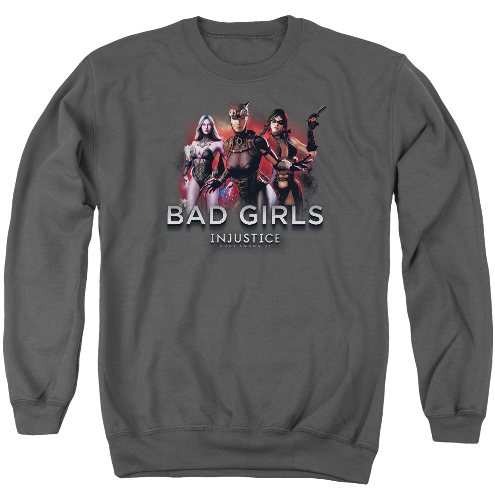 AN OFFCIALLY LICENSED INJUSTICE GODS AMONG US BAD GIRLS ADULT UNISEX CREWNECK SWEATSHIRT CHARCOAL