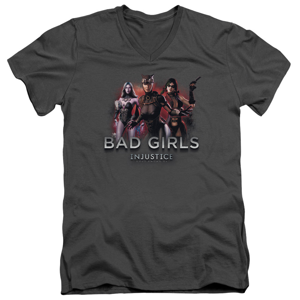 AN OFFCIALLY LICENSED INJUSTICE GODS AMONG US BAD GIRLS MEN'S V-NECK T-SHIRT CHARCOAL