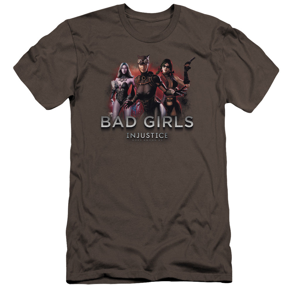 AN OFFCIALLY LICENSED INJUSTICE GODS AMONG US BAD GIRLS MEN'S PREMIUM SLIM FIT T-SHIRT CHARCOAL
