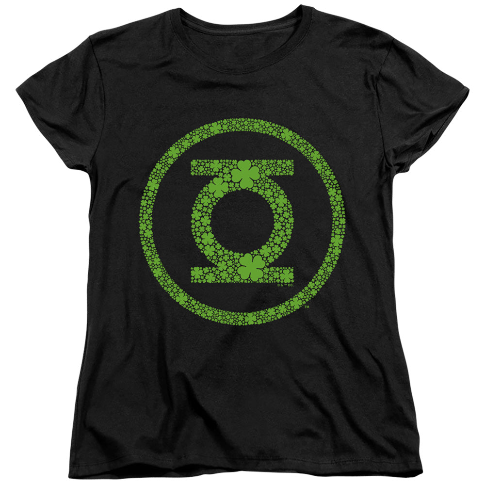 AN OFFCIALLY LICENSED GREEN LANTERN ST. PATRICK'S DAY SHAMROCK LOGO WOMEN'S REGULAR FIT T-SHIRT BLACK