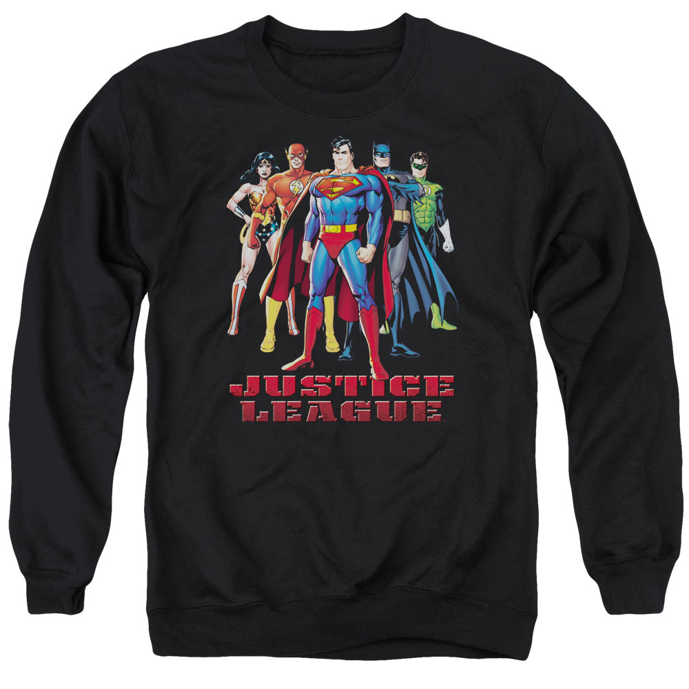 AN OFFCIALLY LICENSED JLA IN LEAGUE ADULT UNISEX CREWNECK SWEATSHIRT BLACK