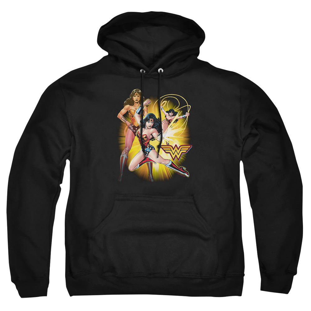 AN OFFCIALLY LICENSED JLA WONDER WOMAN ADULT UNISEX PULLOVER HOODIE BLACK