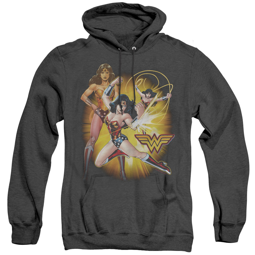 AN OFFCIALLY LICENSED JLA WONDER WOMAN ADULT UNISEX HEATHER PULLOVER HOODIE BLACK