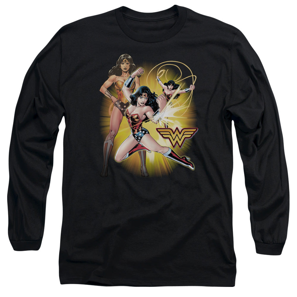 AN OFFCIALLY LICENSED JLA WONDER WOMAN MEN'S LONG SLEEVE T-SHIRT BLACK