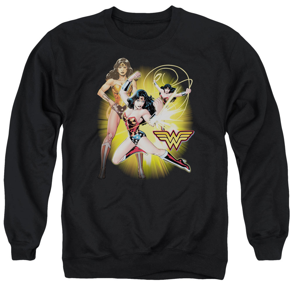 AN OFFCIALLY LICENSED JLA WONDER WOMAN ADULT UNISEX CREWNECK SWEATSHIRT BLACK