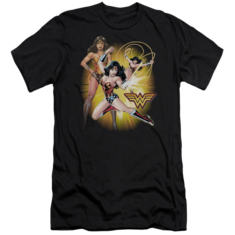 AN OFFCIALLY LICENSED JLA WONDER WOMAN MEN'S PREMIUM SLIM FIT T-SHIRT BLACK