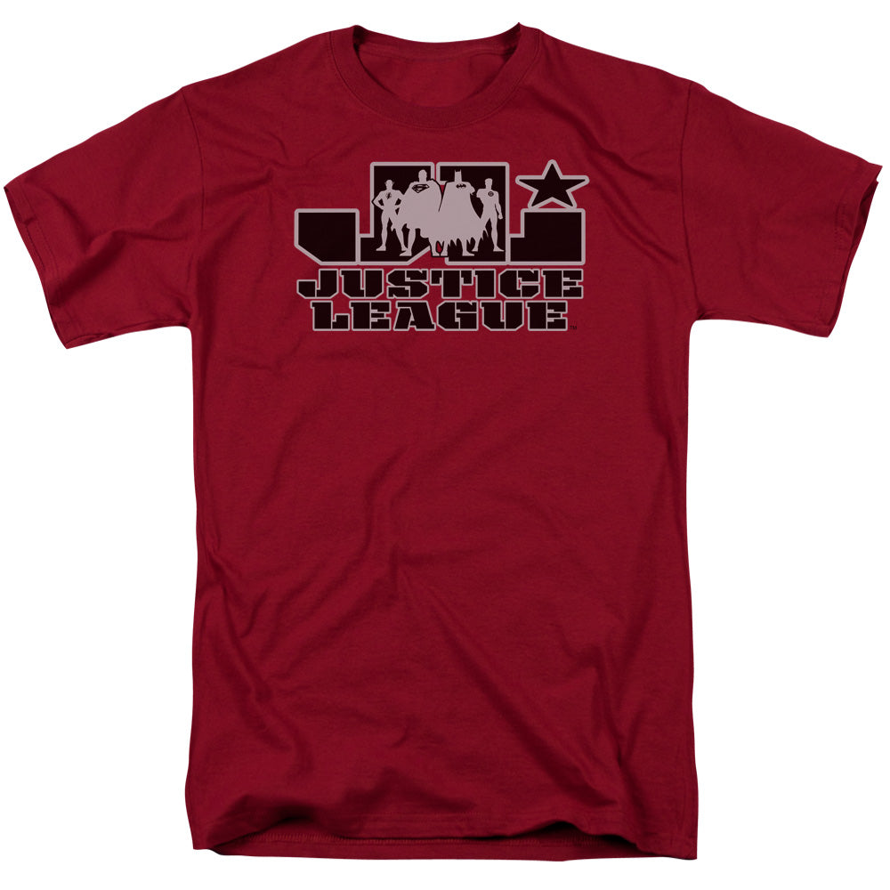 AN OFFCIALLY LICENSED JLA JLA LOGO MEN'S REGULAR FIT T-SHIRT CARDINAL