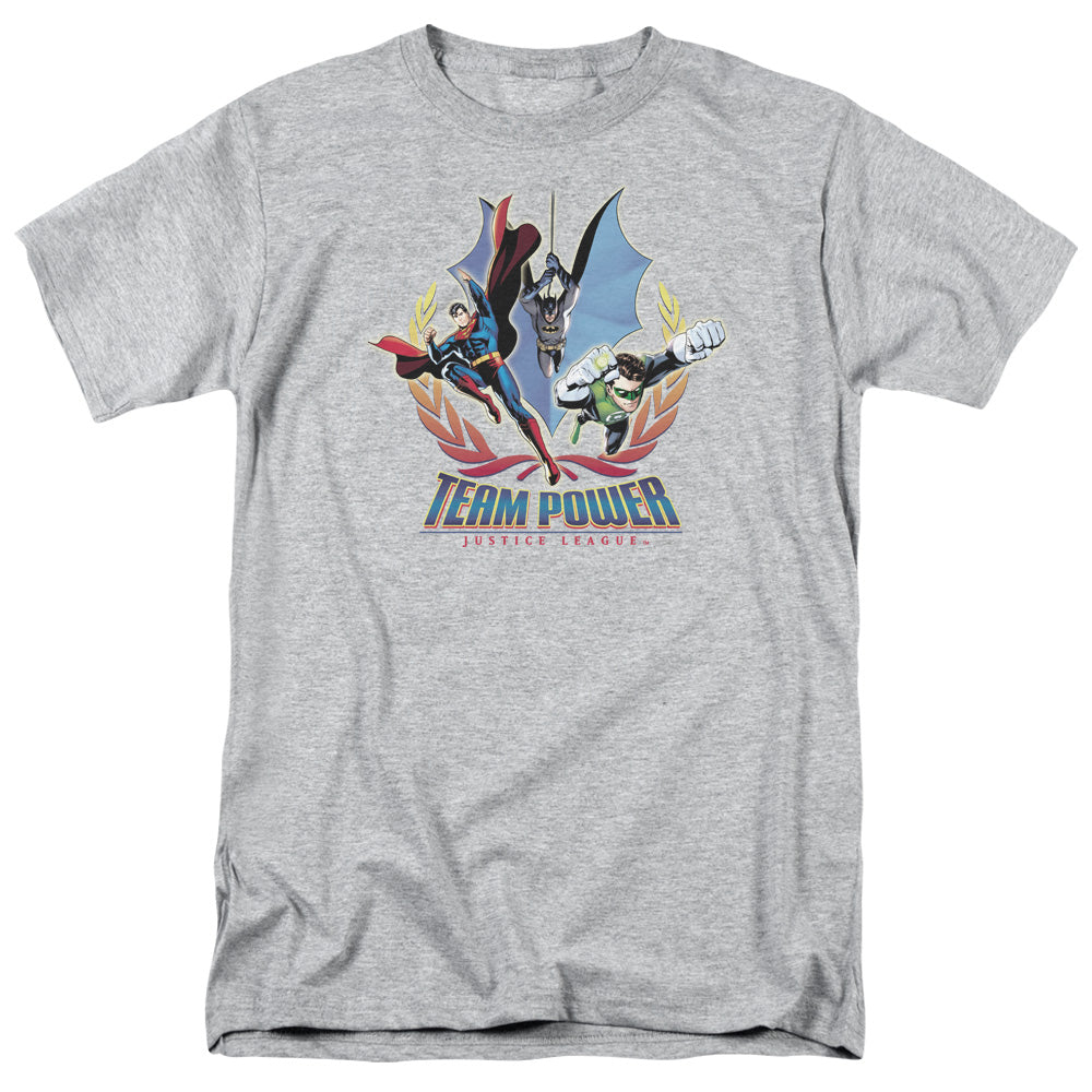 AN OFFCIALLY LICENSED JLA TEAM POWER MEN'S REGULAR FIT T-SHIRT ATHLETIC HEATHER