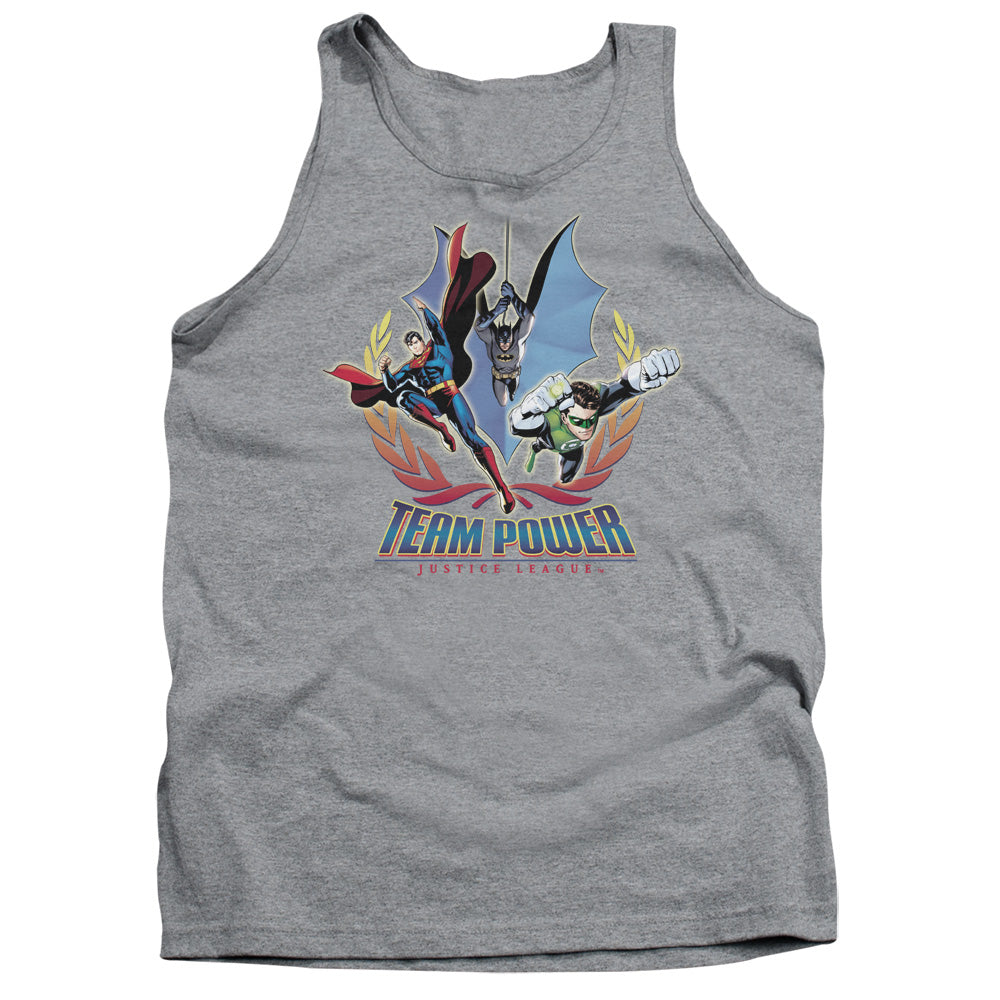 AN OFFCIALLY LICENSED JLA TEAM POWER ADULT UNISEX TANK TOP ATHLETIC HEATHER