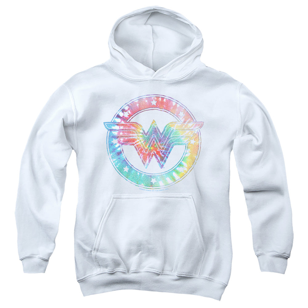 AN OFFCIALLY LICENSED DC WONDER WOMAN TIE DYE WONDER WOMAN YOUTH HOODIE WHITE