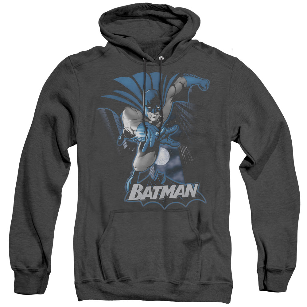 AN OFFCIALLY LICENSED JLA BATMAN BLUE & GRAY ADULT UNISEX HEATHER PULLOVER HOODIE BLACK