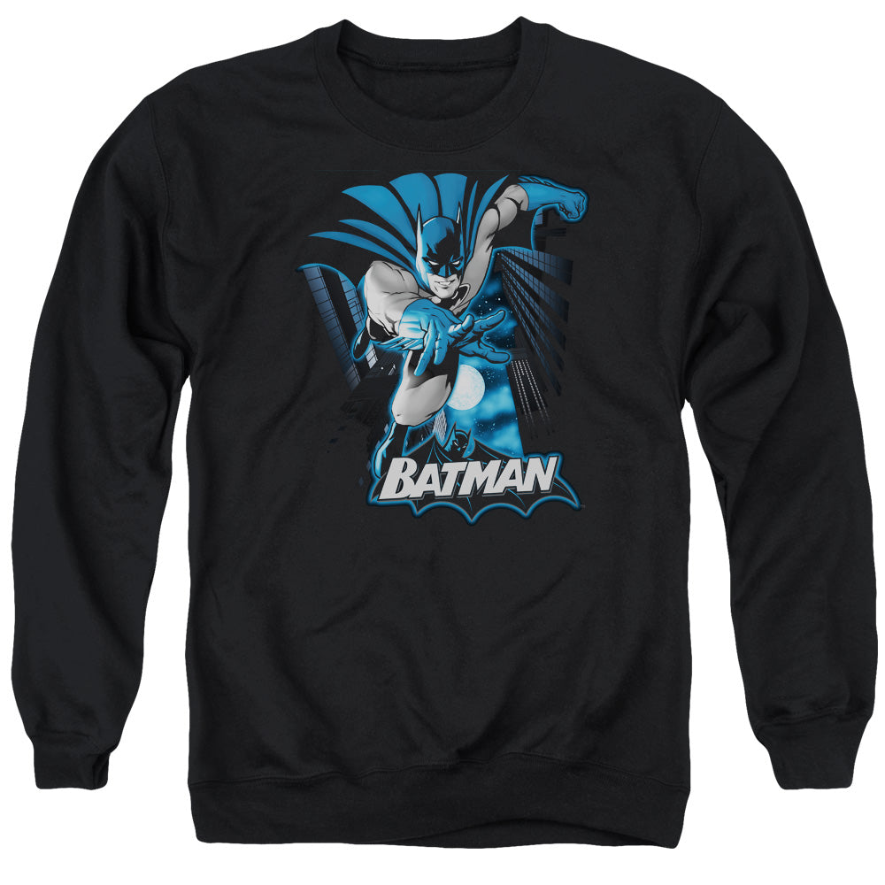 AN OFFCIALLY LICENSED JLA BATMAN BLUE & GRAY ADULT UNISEX CREWNECK SWEATSHIRT BLACK