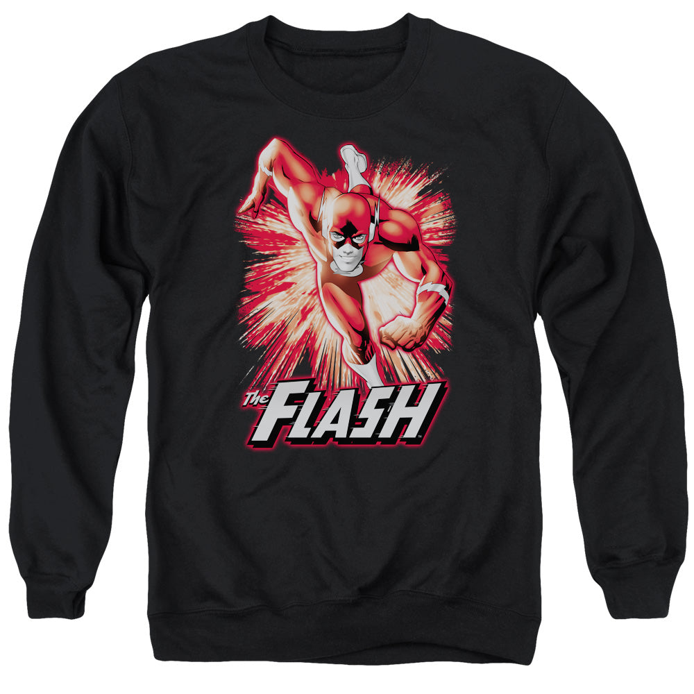 AN OFFCIALLY LICENSED JLA FLASH RED & GRAY ADULT UNISEX CREWNECK SWEATSHIRT BLACK