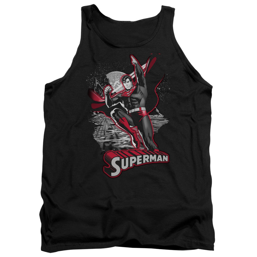 AN OFFCIALLY LICENSED JLA SUPERMAN RED & GRAY ADULT UNISEX TANK TOP BLACK