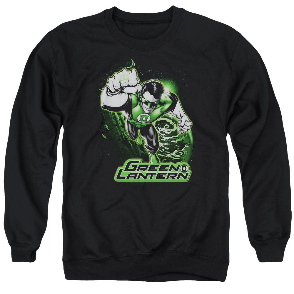 AN OFFCIALLY LICENSED JLA GREEN LANTERN GREEN & GRAY ADULT UNISEX CREWNECK SWEATSHIRT BLACK