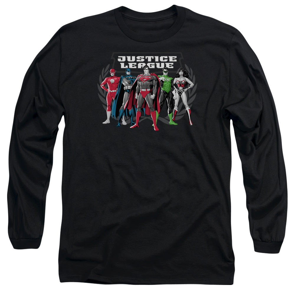 AN OFFCIALLY LICENSED JLA THE BIG FIVE MEN'S LONG SLEEVE T-SHIRT BLACK