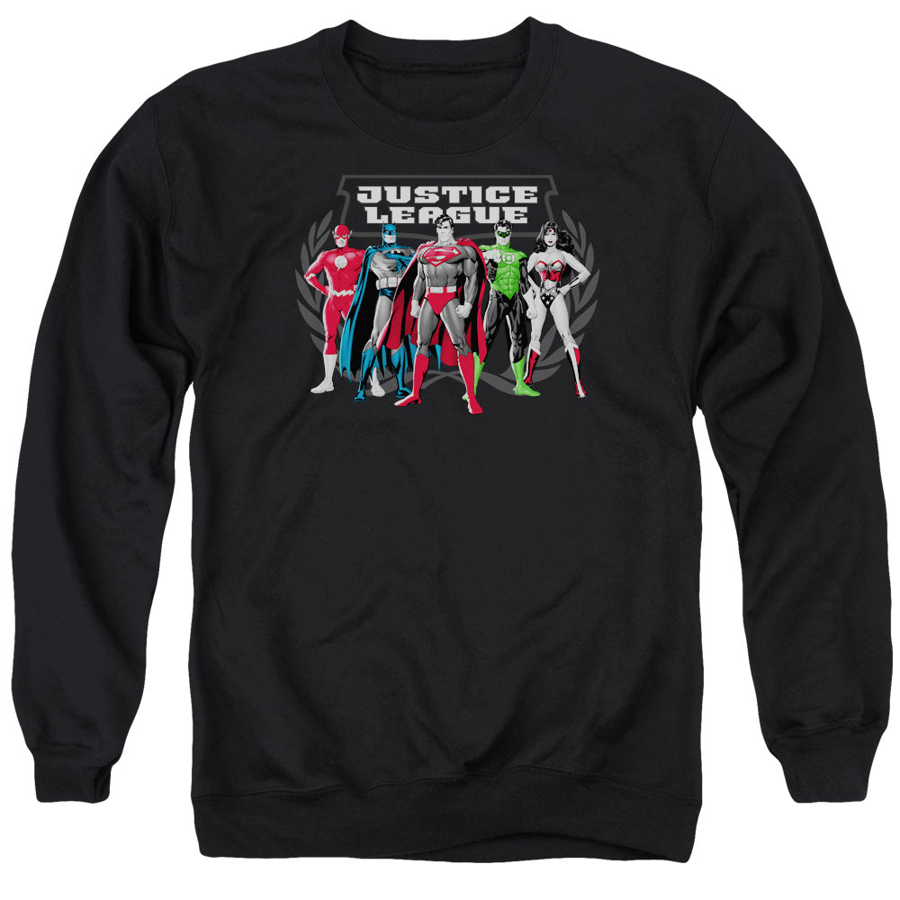 AN OFFCIALLY LICENSED JLA THE BIG FIVE ADULT UNISEX CREWNECK SWEATSHIRT BLACK