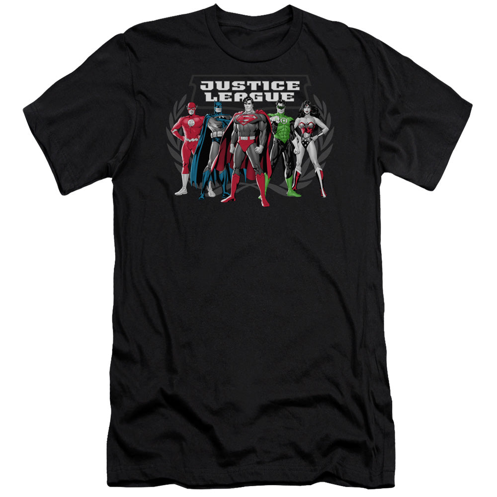 AN OFFCIALLY LICENSED JLA THE BIG FIVE MEN'S PREMIUM SLIM FIT T-SHIRT BLACK