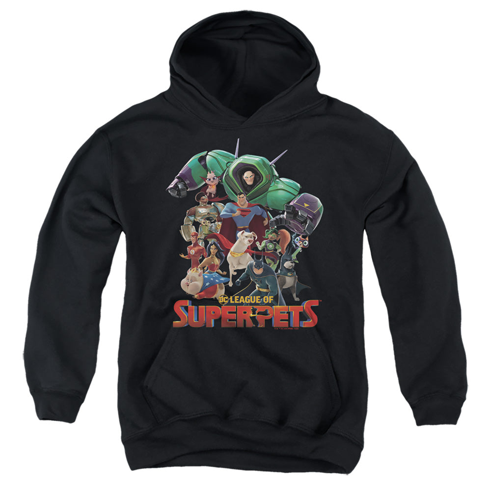AN OFFCIALLY LICENSED DC LEAGUE OF SUPER PETS SUPER PET PILE YOUTH HOODIE BLACK