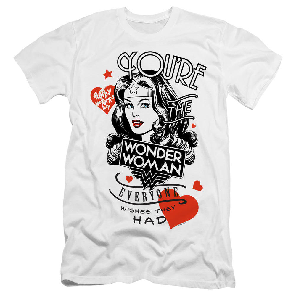 AN OFFCIALLY LICENSED JUSTICE LEAGUE CORE EVERYONE WISHES MEN'S PREMIUM SLIM FIT T-SHIRT WHITE