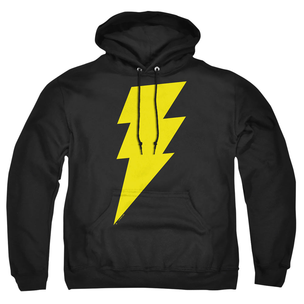 AN OFFCIALLY LICENSED JUSTICE LEAGUE BLACK ADAM BOLT ADULT UNISEX PULLOVER HOODIE BLACK