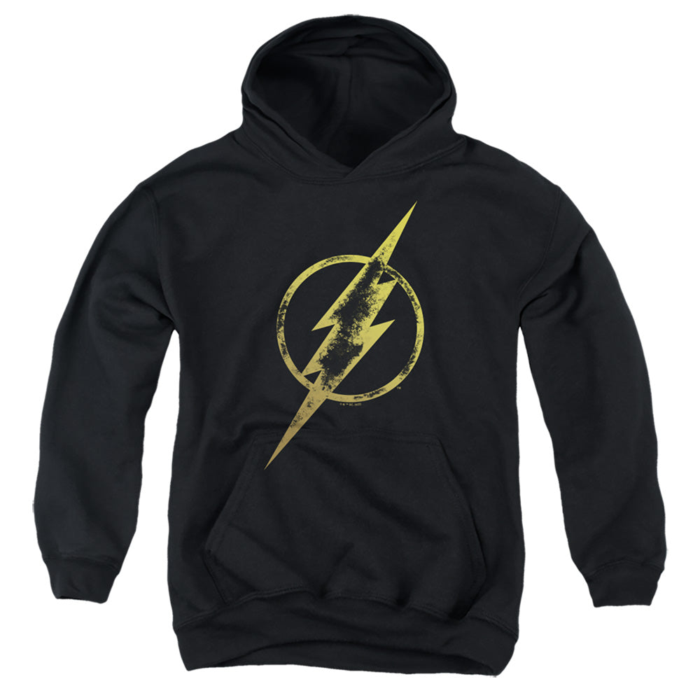 AN OFFCIALLY LICENSED JUSTICE LEAGUE FLASH ERODED BOLT YOUTH HOODIE BLACK