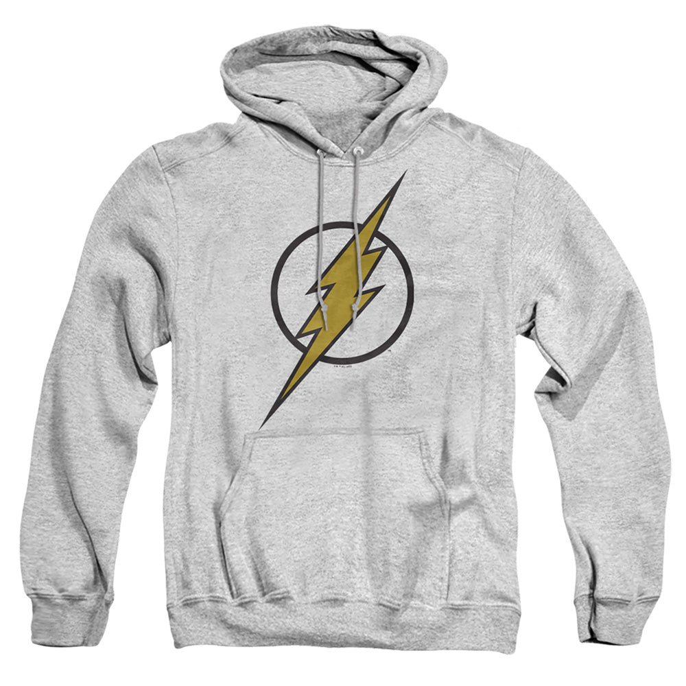 AN OFFCIALLY LICENSED JUSTICE LEAGUE FLASH MUTED COLOR BOLT ADULT UNISEX PULLOVER HOODIE ATHLETIC HEATHER