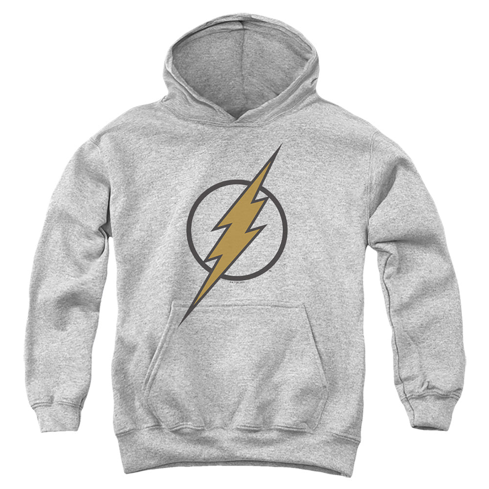 AN OFFCIALLY LICENSED JUSTICE LEAGUE FLASH MUTED COLOR BOLT YOUTH HOODIE ATHLETIC HEATHER