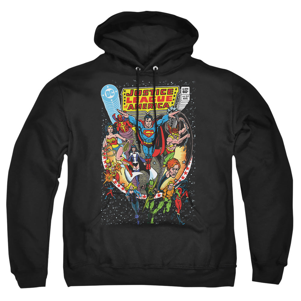 AN OFFCIALLY LICENSED JUSTICE LEAGUE JUSTICE LEAGUE NO. 217 ADULT UNISEX PULLOVER HOODIE BLACK
