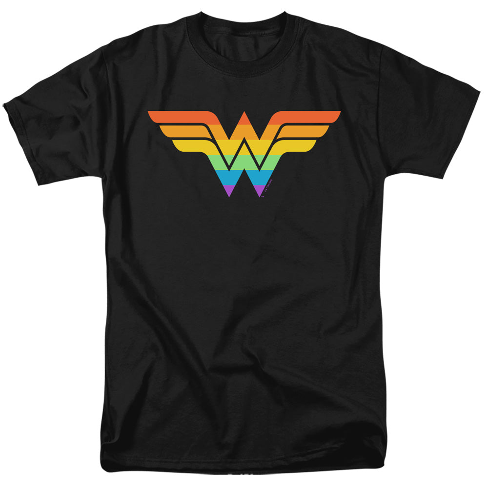 AN OFFCIALLY LICENSED JUSTICE LEAGUE WONDER WOMAN RAINBOW MEN'S REGULAR FIT T-SHIRT BLACK