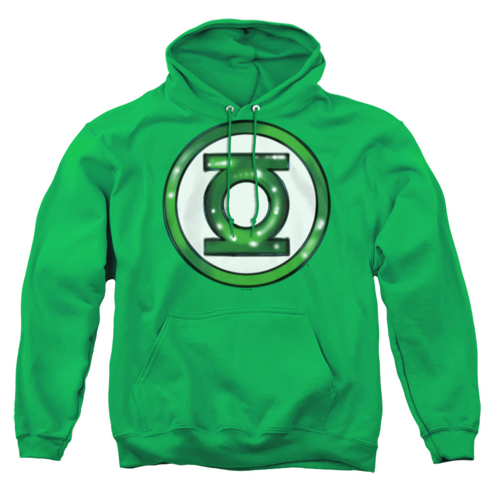 AN OFFCIALLY LICENSED JUSTICE LEAGUE GREEN LANTERN AIRBRUSH LOGO ADULT UNISEX PULLOVER HOODIE KELLY GREEN
