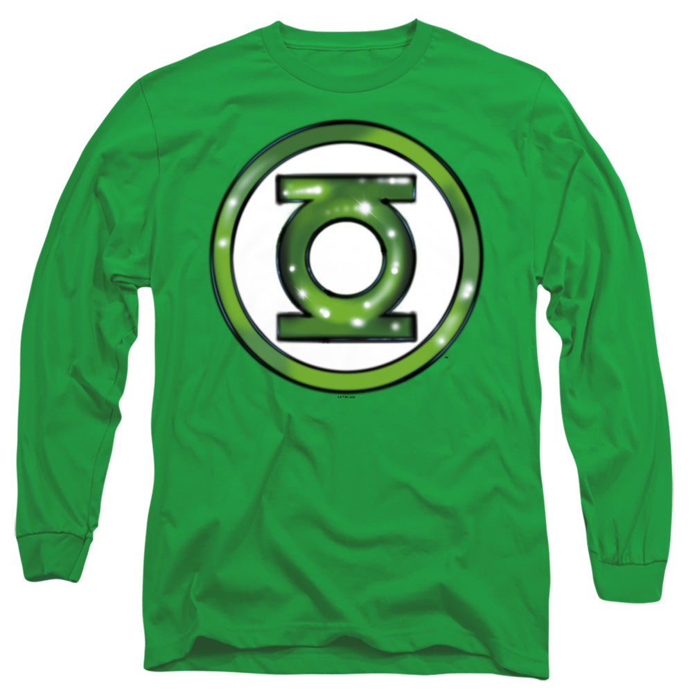 AN OFFCIALLY LICENSED JUSTICE LEAGUE GREEN LANTERN AIRBRUSH LOGO MEN'S LONG SLEEVE T-SHIRT KELLY GREEN