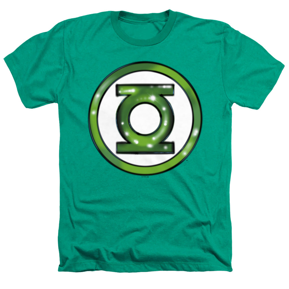 AN OFFCIALLY LICENSED JUSTICE LEAGUE GREEN LANTERN AIRBRUSH LOGO MEN'S HEATHER T-SHIRT KELLY GREEN