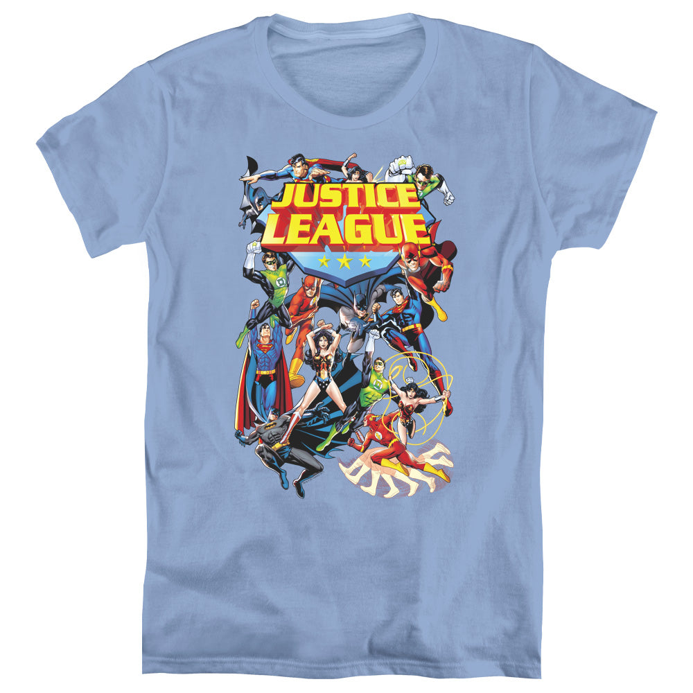 AN OFFCIALLY LICENSED JLA LEAGUE A PLENTY WOMEN'S REGULAR FIT T-SHIRT CAROLINA BLUE